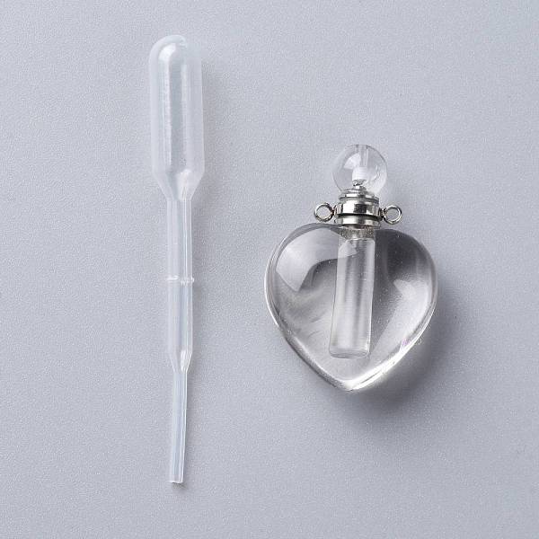 

PandaHall Natural Quartz Crystal Openable Perfume Bottle Pendants, with 304 Stainless Steel Findings and Plastic Transfer Pipettes, Heart...