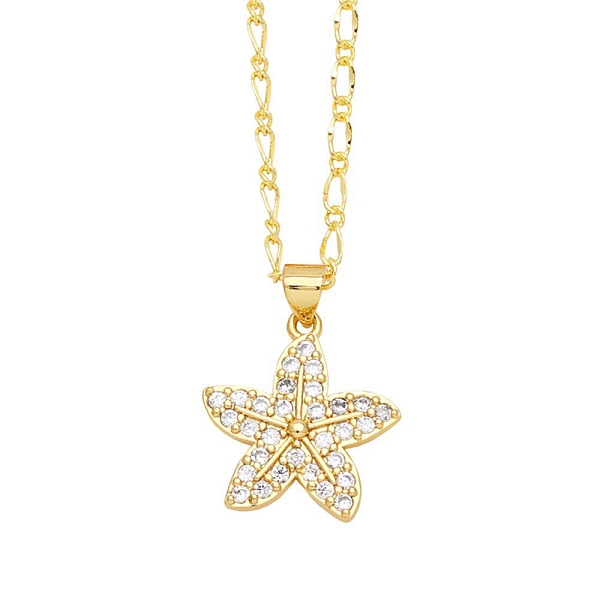 

PandaHall Brass Micro Pave Cubic Zirconia Pendant Necklaces, Starfish, 17.72 inch(45cm), Pendant: 24x18mm Cubic Zirconia Starfish