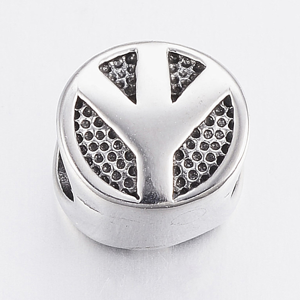 

PandaHall 304 Stainless Steel Beads, Bead Rhinestone Settings, Flat Round with Peace Sign, Large Hole Beads, Antique Silver, Fit For 0.5mm...