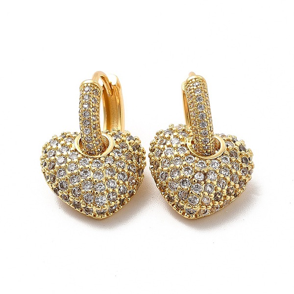 

PandaHall Clear Cubic Zirconia Heart Dangle Hoop Earrings, Brass Jewelry for Women, Golden, 22mm, Pin: 1mm Cubic Zirconia Heart