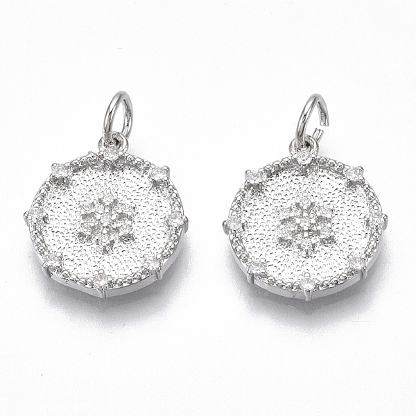 

PandaHall Brass Micro Pave Clear Cubic Zirconia Pendants, Flat Round with Snowflake, Nickel Free, Real Platinum Plated, 15.5x13x2mm, Jump...