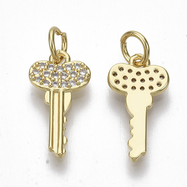 

PandaHall Brass Micro Pave Cubic Zirconia Pendants, with Jump Rings, Nickel Free, Key, Clear, Real 16K Gold Plated, 15x8x1.5mm, Hole: 3mm...
