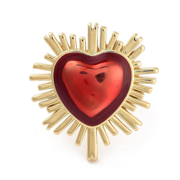 Heart Brass Enamel Open Cuff Ring For Women