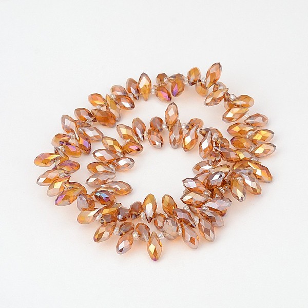 

PandaHall Electroplate Glass Beads Strands, Top Drilled Beads, Faceted Teardrop, AB Color Plated, Chocolate, 12~13x6mm, Hole: 1mm, about..., Brown