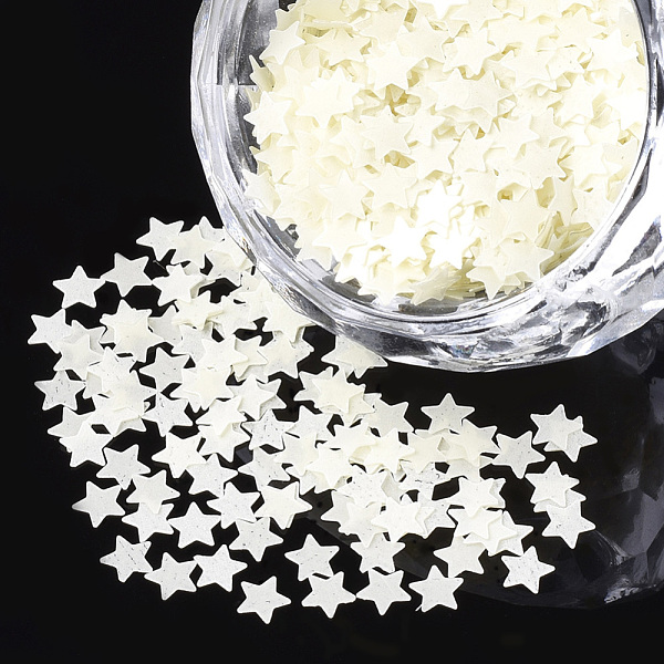

PandaHall Ornament Accessories, PVC Plastic Paillette/Sequins Beads, Luminous, Star, Light Yellow, 3.5x3.5x0.2mm, about 5400pcs/36g PVC Star...