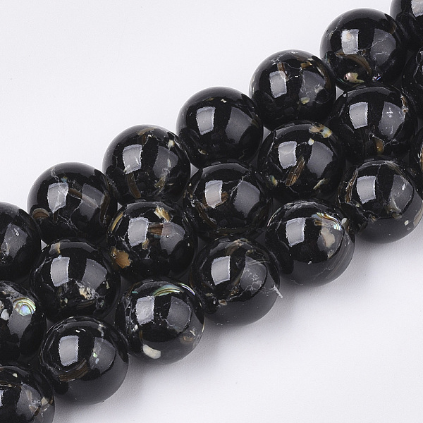 

PandaHall Assembled Synthetic Turquoise and Shell Beads Strands, Dyed, Round, Black, 12mm, Hole: 1.5mm, about 33pcs/strand, 15.7 inch...