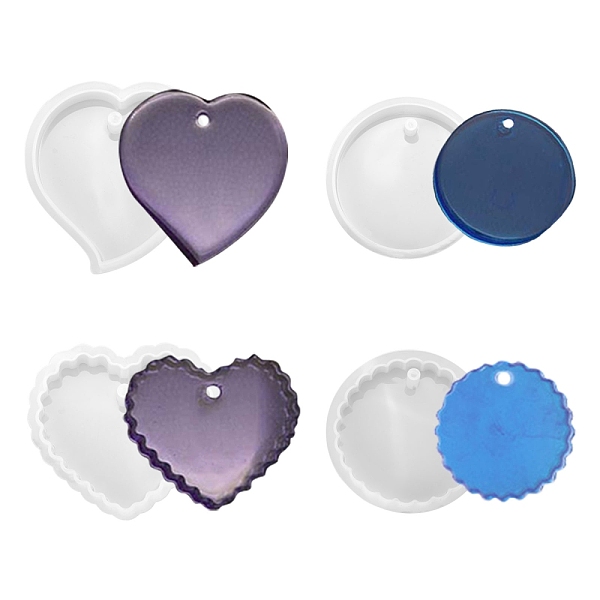 

PandaHall 4Pcs 4 Style Pendant Silicone Molds, Resin Casting Molds, For UV Resin, Epoxy Resin Jewelry Making, Heart & Flat Round, White...