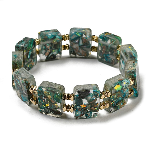 

PandaHall Dyed Natural Imperial Jasper with Resin Beaded Stretch Bracelets, Rectangle, Dark Cyan, Inner Diameter: 2-1/8 inch(5.4cm) Imperial...