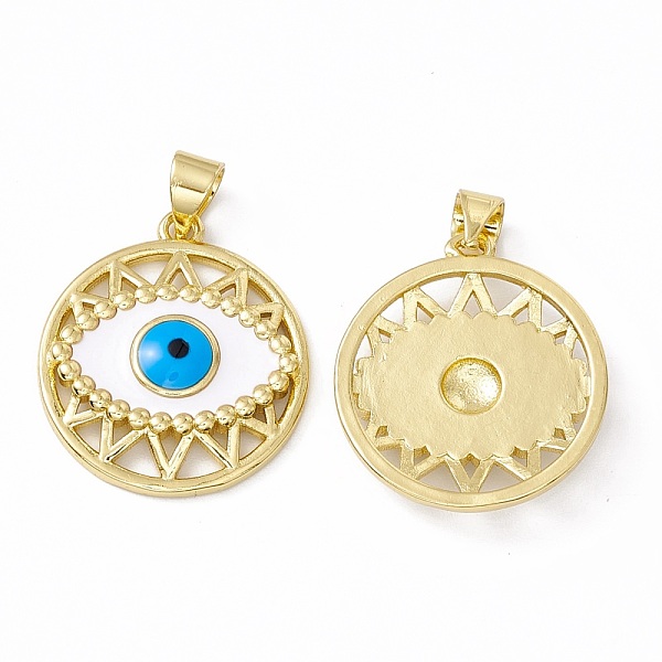 

PandaHall Rack Plating Brass Charms, with Enamel, Long-Lasting Plated, Cadmium Free & Lead Free, Flat Round with Evil Eye, Real 18K Gold...