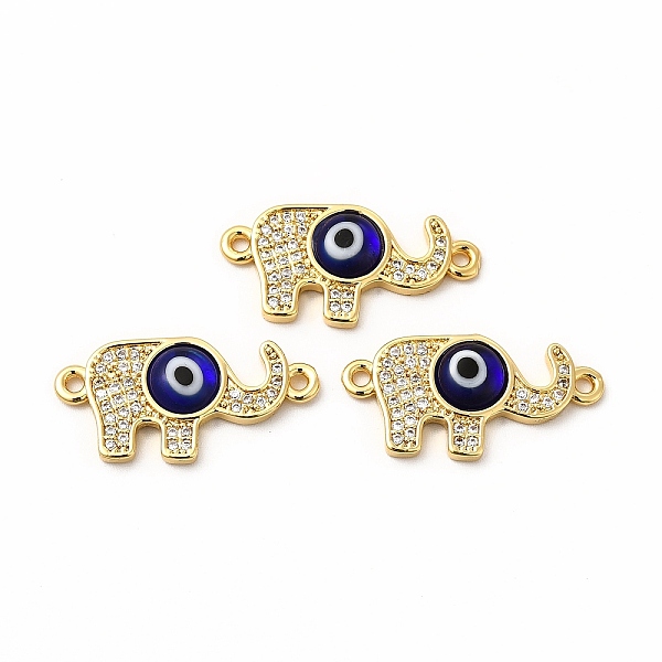 

PandaHall Rack Plating Real 18K Gold Plated Brass Micro Pave Clear Cubic Zirconia Connector Charms, Elephant with Evil Eye Links, with..., Blue