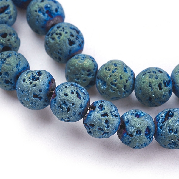 

PandaHall Vacuum Plating Electroplated Natural Lava Rock Bead Strands, Round, Green Plated, 6~6.5mm, Hole: 1mm, about 66pcs/strand, 14.96...