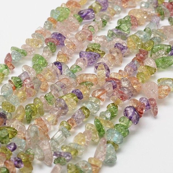 

PandaHall Crackle Glass Bead Strands, Chip, Colorful, 3~5x7~13x2~4mm, Hole: 0.4mm, 34.9 Glass Chip