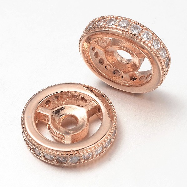 

PandaHall Steering Wheel Brass Micro Pave Cubic Zirconia Beads, Rose Gold, 8x2.5mm, Hole: 1mm Brass+Cubic Zirconia Flat Round