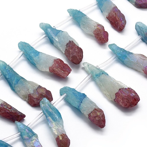 

PandaHall Electroplated Natural Quartz Crystal Beads Strands, Rough Raw Stone, Dyed, Nuggets, Tri-color, Deep Sky Blue, 29.5~59.5x9.5~10.5mm...