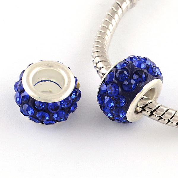 

PandaHall Polymer Clay Rhinestone European Large Hole Beads with Silver Color Plated Brass Cores, Rondelle, Sapphire, 11~12x7~7.5mm, Hole..., Blue