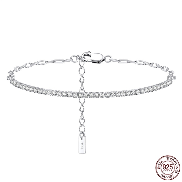 

PandaHall Clear Cubic Zirconia Tennis Bracelets, Rhodium Plated 925 Sterling Silver Paperclip Chains Bracelet, with S925 Stamp, Platinum...
