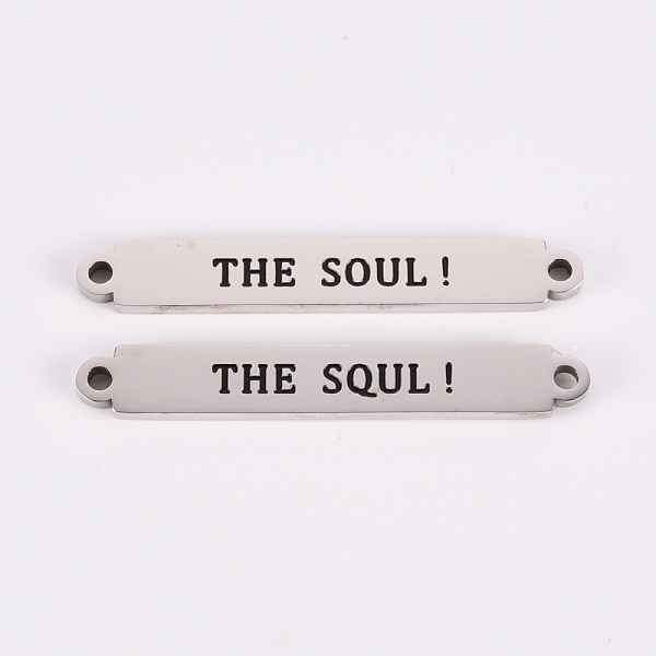 

PandaHall 201 Stainless Steel Link Connectors, Etched, Laser Cut, Rectangle with Word THE SOUL, Stainless Steel Color, 6x41x2mm, Hole: 1.8mm...