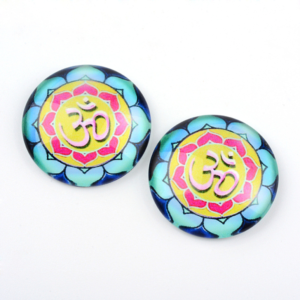 

PandaHall Yoga Theme Glass Cabochons, for DIY Projects, Half Round/Dome, Turquoise, 25x6mm Glass Half Round Green