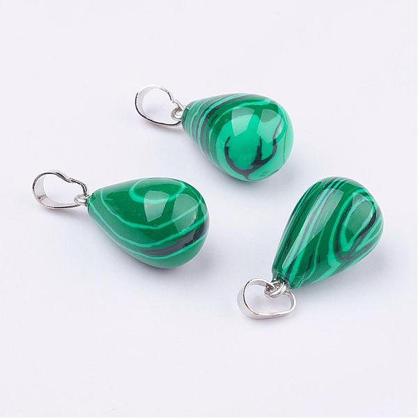 

PandaHall Synthetic Malachite Pendants, with Platinum Tone Brass Findings, Drop, 24~24.5x14mm, Hole: 5x7mm Malachite Teardrop