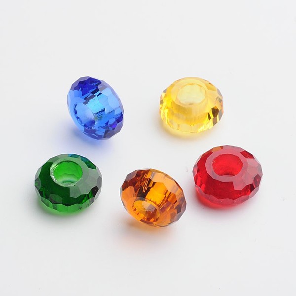 

PandaHall 76 Faceted Glass European Beads, Large Hole Beads, No Metal Core, Rondelle, Mixed Color, 14x7mm, Hole: 5.5mm Glass Rondelle..., Multicolor