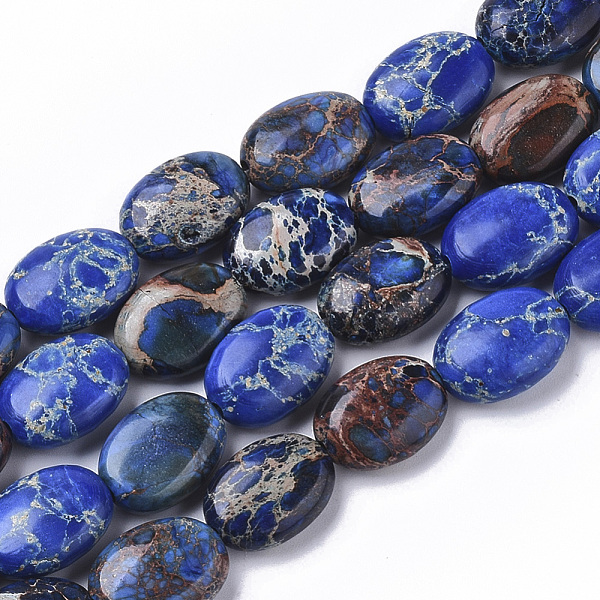 

PandaHall Natural Imperial Jasper Beads Strands, Dyed, Oval, Blue, 14x10x5.5mm, Hole: 1.4mm, about 28pcs/Strand, 15.35 inch(39cm) Imperial...