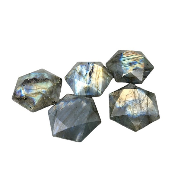 

PandaHall Natural Labradorite Cabochons, Faceted Hexagram, 30mm Labradorite Hexagon