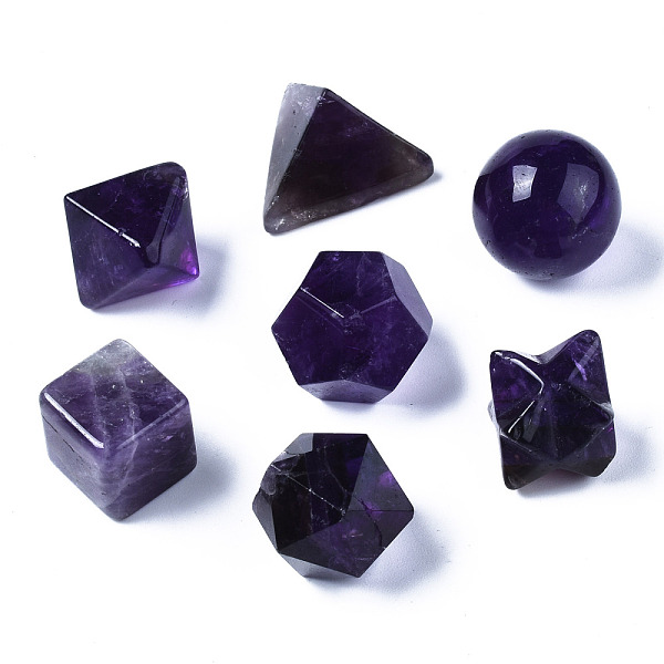 

PandaHall Natural Amethyst Beads, No Hole/Undrilled, Chakra Style, for Wire Wrapped Pendant Making, 3D Shape, Round & Cube & Triangle &...