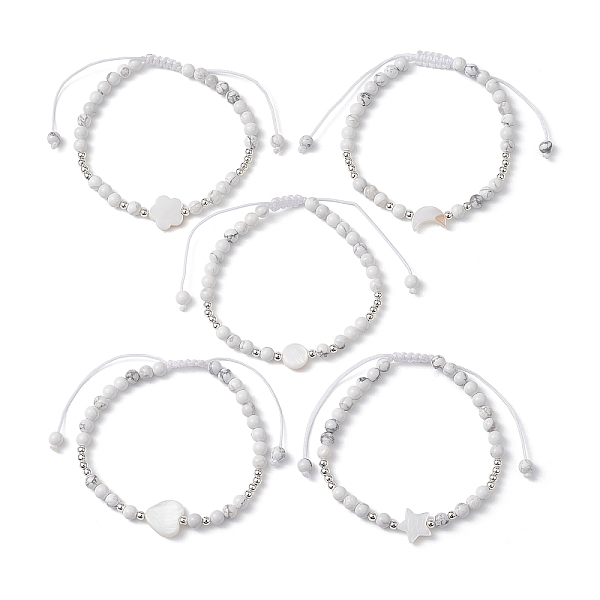

PandaHall Natural Shell & Howlite Braided Bead Bracelet, Adjustable Bracelet, Mixed Shapes, Inner Diameter: 2-1/8~3-1/8 inch(5.45~8cm)...