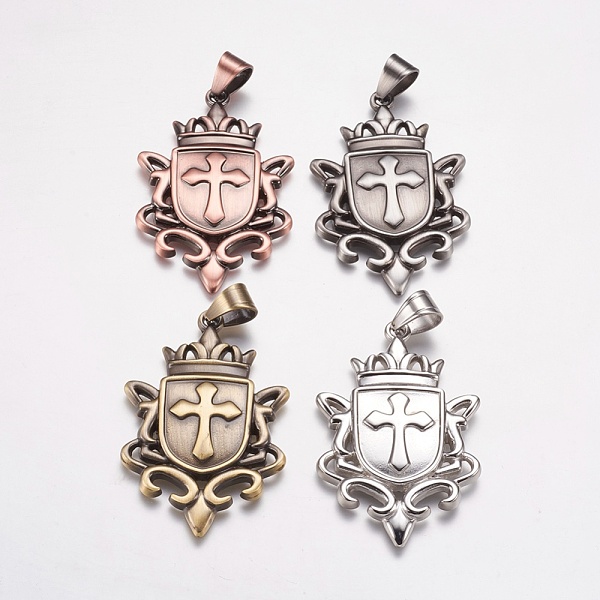 

PandaHall 304 Stainless Steel Big Badge Pendants, Shield with Cross, Mixed Color, 56x36x4mm, Hole: 7x9mm 304 Stainless Steel Others..., Multicolor