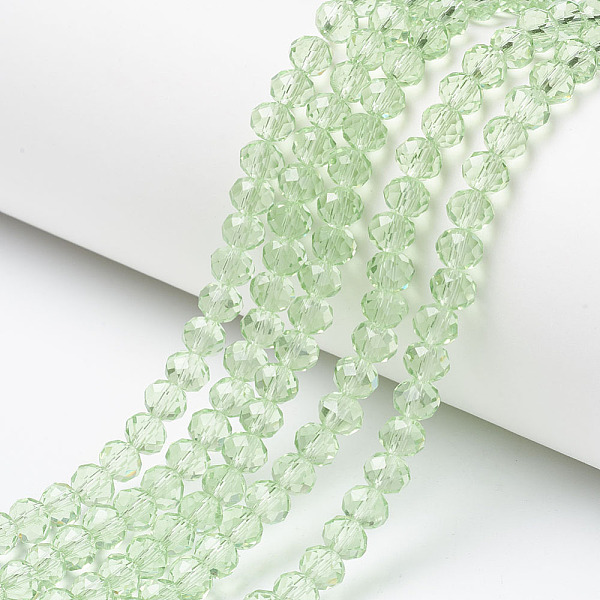 

PandaHall Glass Beads Strands, Faceted, Rondelle, Pale Green, 10x8mm, Hole: 1mm, about 65~66pcs/strand, 20.8~21.2 inch(53~54cm) Glass...