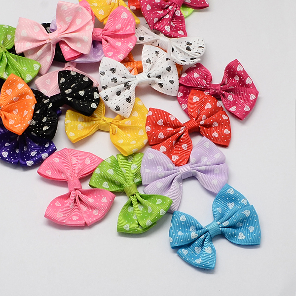 

PandaHall Handmade Woven Costume Accessories, Heart Printed Grosgrain Bowknot, Mixed Color, 43x56x8mm, about 200pcs/bag Ribbon Bowknot..., Multicolor