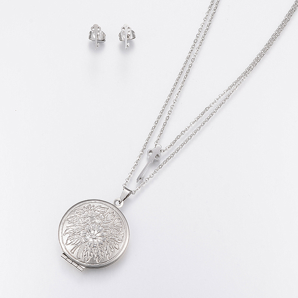 

PandaHall 304 Stainless Steel Jewelry Sets, Tiered Necklaces and Stud Earrings, Flat Round with Key, Stainless Steel Color, 17.7 inch(45cm)...