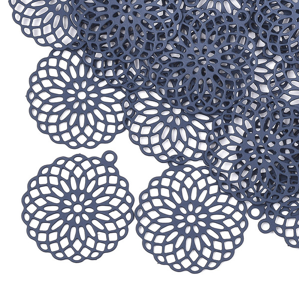 

PandaHall 430 Stainless Steel Filigree Pendants, Spray Painted, Etched Metal Embellishments, Flower, Marine Blue, 30x27x0.3mm, Hole: 1.8mm...