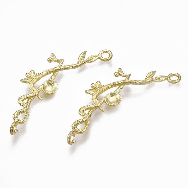

PandaHall Brass Cabochon Connector Settings, Nickel Free, Branch, Raw(Unplated), Tray: 3.5mm, 37x12~13x2mm, Hole: 1.8mm Brass Branch