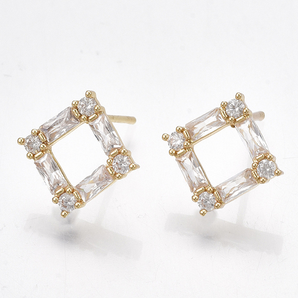 

PandaHall Brass Cubic Zirconia Stud Earrings, Rhombus, Clear, Real 18K Gold Plated, 13x13mm, Pin: 0.7mm Cubic Zirconia Clear
