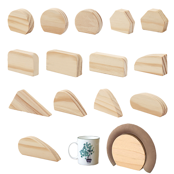 

PandaHall Wood Handle Molds for Porcelain Mug Making, Triangle/Rectangle/Flat Round, Blanched Almond, 27.5~49x43~85x14.5mm, 14pcs/set Wood