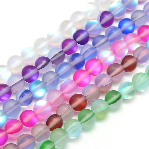 

PandaHall Synthetic Moonstone Beads Strands, Holographic Beads, Half AB Color Plated, Frosted, Round, Mixed Color, 8mm, Hole: 1mm, about..., Multicolor
