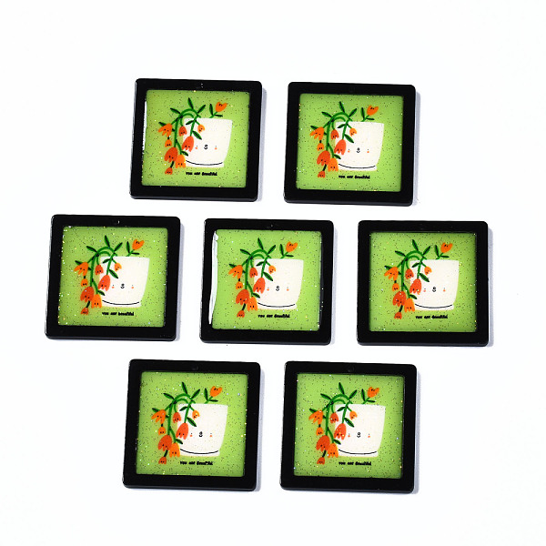 

PandaHall Printed Acrylic Pendants, with Glitter Powder, Square with Flower, Light Green, 33x33x2mm, Hole: 1.5mm Acrylic Square