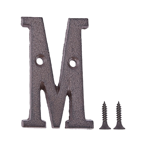 PandaHall Iron Home Address Number, with 2pcs Screw, Letter. M, 76x48x5mm, Hole: 5.2mm Iron Letter M