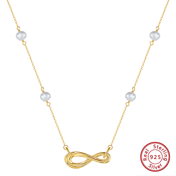 

PandaHall 925 Sterling Silver with Natural Pearl Beads Necklaces, Real 14K Gold Plated, 15.79 inch(40.1cm) Pearl White