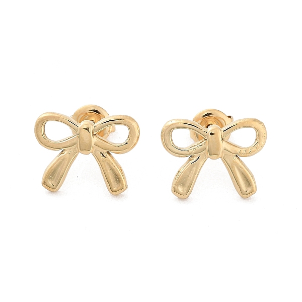 

PandaHall 304 Stainless Steel Stud Earrings, Hollow Bowknot, Real 14K Gold Plated, 11.5x15mm 304 Stainless Steel Bowknot
