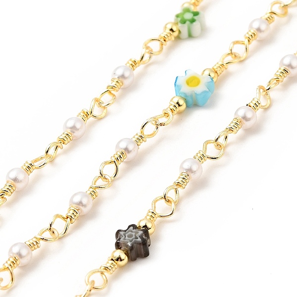 

PandaHall Glass Pearl & Flower Beaded Chains, with Real 18K Gold Plated Brass Findings, Soldered, with Spools , Colorful, 18.5x5x2.5mm...