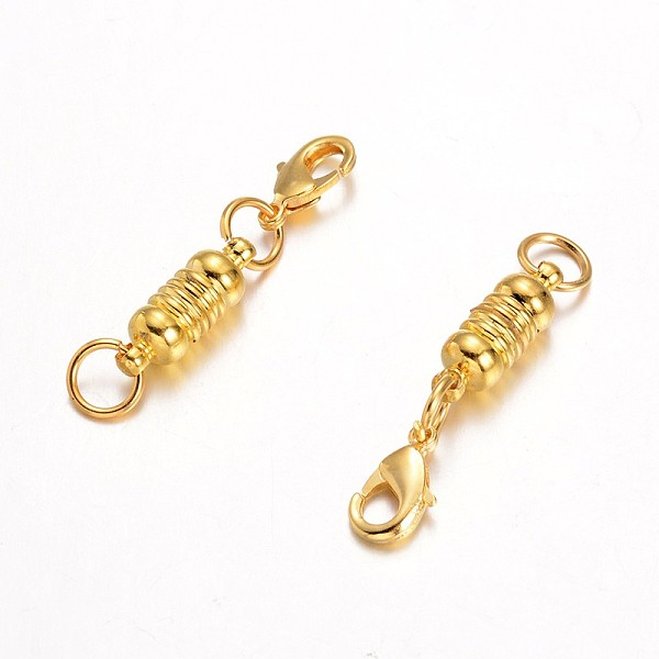 

PandaHall Eco-Friendly Oval Brass Magnetic Clasps, with Lobster Claw Clasps, Lead Free & Nickel Free, Golden, 17x6mm Brass Column