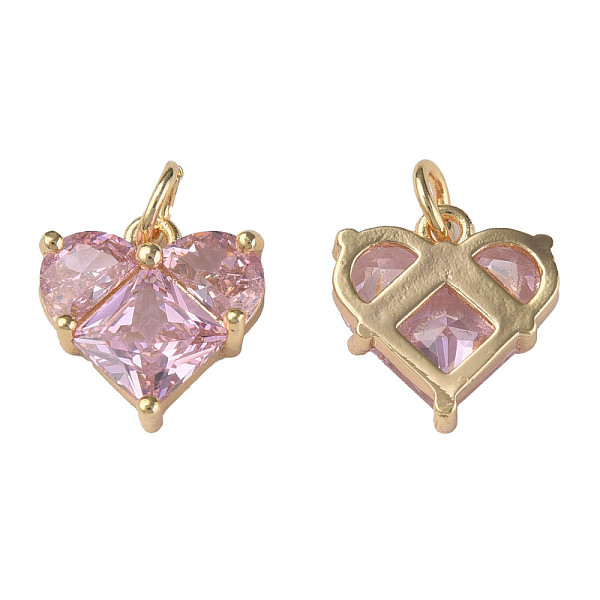 

PandaHall Brass Micro Pave Clear Cubic Zirconia Pendants, with Jump Rings, Nickel Free, Real 18K Gold Plated, Heart, Pink, 12x12x3.5mm, Jump...