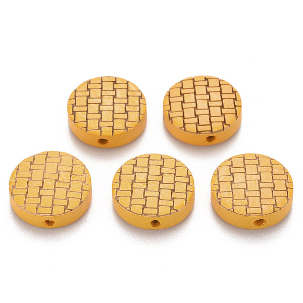

PandaHall Painted Natural Wood Beads, Laser Engraved Pattern, Flat Round, Gold, 15x5mm, Hole: 1.8mm Schima Wood Flat Round Gold