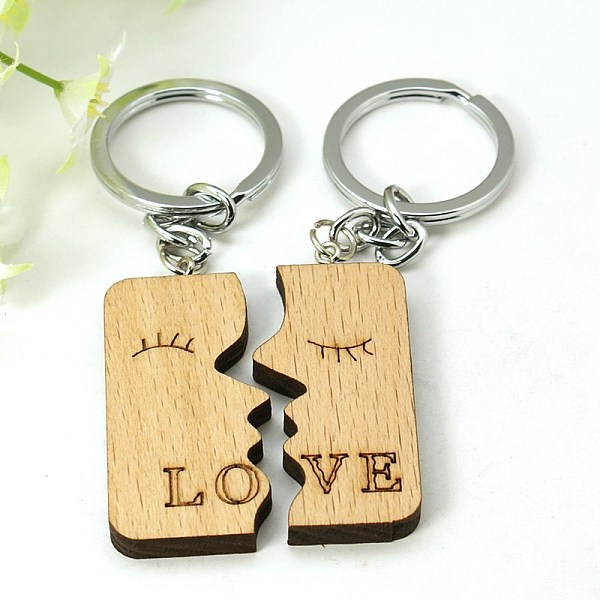 

PandaHall Romantic Gifts Ideas for Valentines Day Wood Hers & His Keychain, with Iron Findings, Rectangle, Camel, 99mm Wood Rectangle Brown