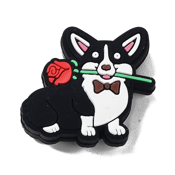 

PandaHall Dog Food Grade Silicone Beads, Chewing Beads For Teethers, DIY Nursing Necklaces Making, Corgi with Rose Silicone Beads, Black...