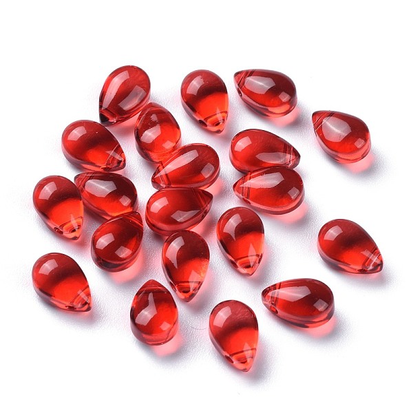 

PandaHall Transparent Glass Beads, Top Drilled Beads, Teardrop, Red, 9x6x5mm, Hole: 1mm Glass Teardrop Red