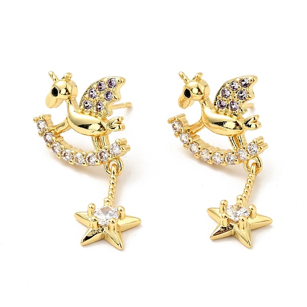 

PandaHall Cubic Zirconia Hobbyhorse with Star Dangle Stud Earrings, Brass Jewelry for Women, Cadmium Free & Nickel Free & Lead Free, Real..., Clear