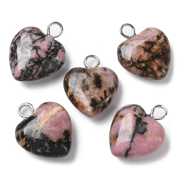 

PandaHall Natural Rhodonite Pendants, Heart Charms with Platinum Plated Brass Loops, 14.8~15x12x4.1~4.6mm, Hole: 2mm Rhodonite Heart